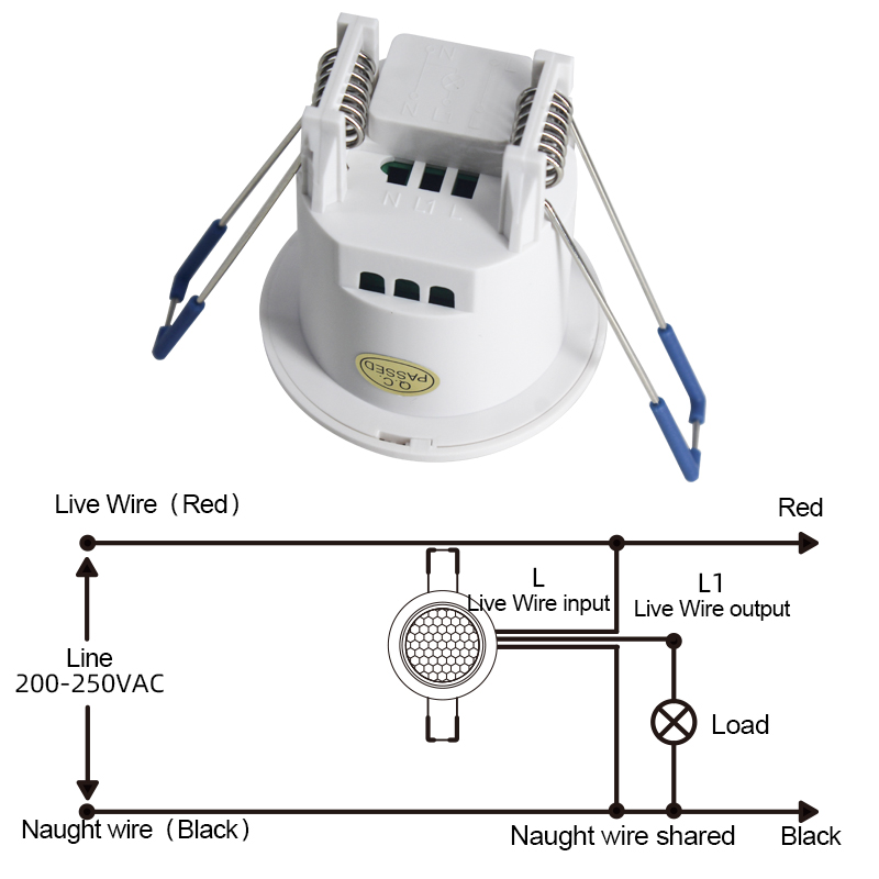 TUODI Factory Sale Ceiling Embedded 220V Automatic PIR Human Infrared induction motion sensor switch for LED lighting