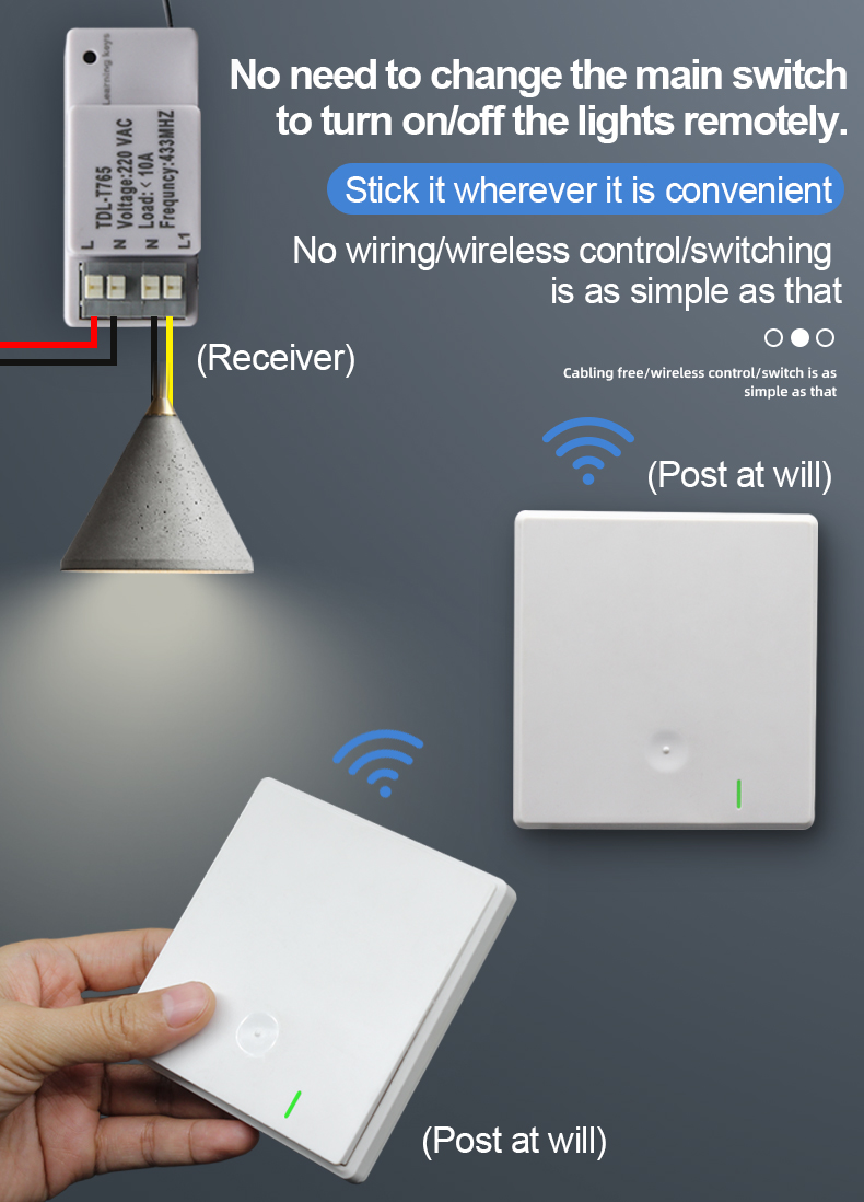 Switch Wall Sticker  TDL-9987  Remote Control receiver Stick everywhere control lamp for living room or bed room reading room